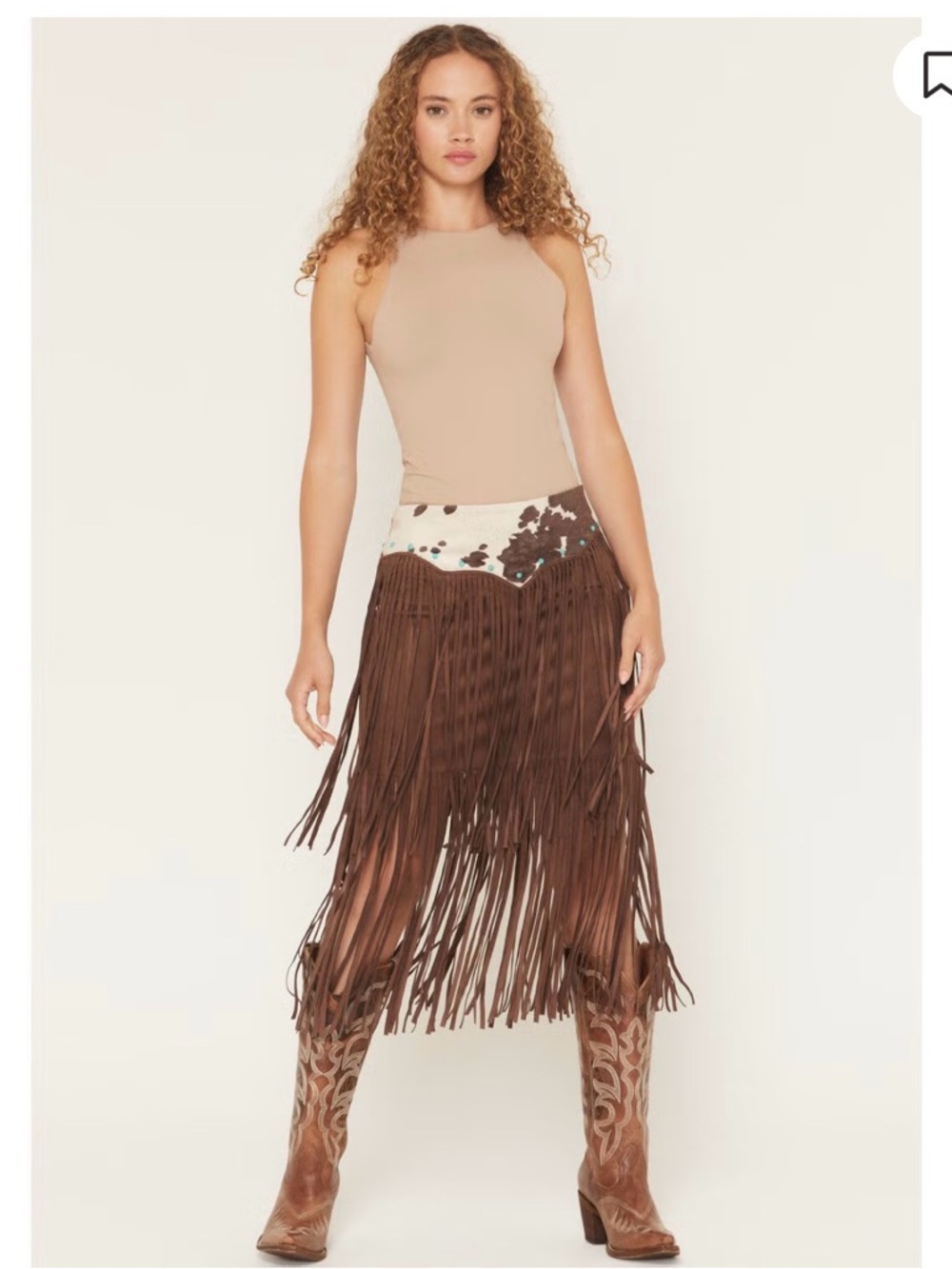 Brown Fringe Midi Skirt with Decorative Waist Panel Boot Barn